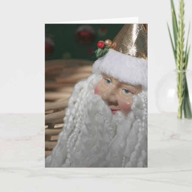 Festivaliserad vintage Santa-ansikte Helgkort (Framsida)