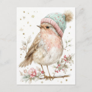 Festivalisk och elegant Pastell Jul Fågel Vykort