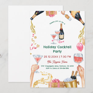 Festivalisk Vattenfärg Jul Cocktailfest Inbjudningar