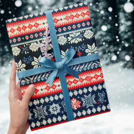 Festivaliskt Fair Isle Navy Rött Fult Jultröja Presentpapper