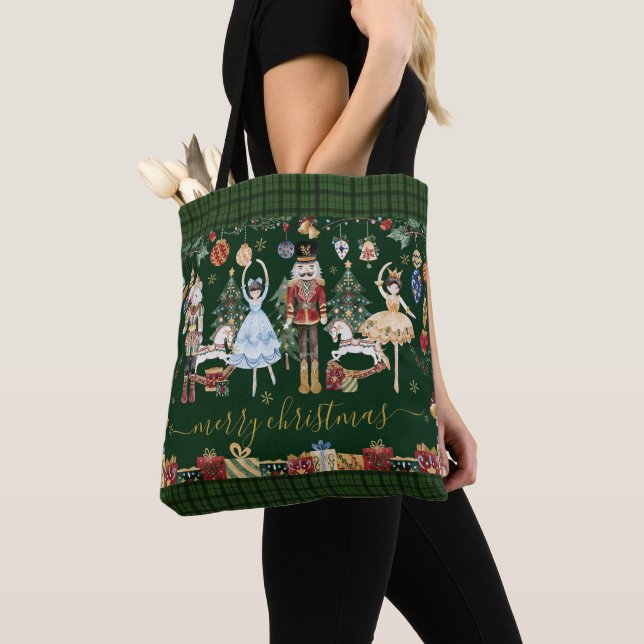 Festivalserad Vintage Nötknäppare Balett God Jul Tygkasse (Närbild)