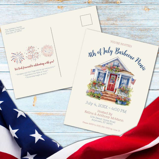 Festive 4:e juli: Barbecue Picnic-inbjudan Vykort (Festive 4th of July Barbecue Picnic Postcard Invitation)