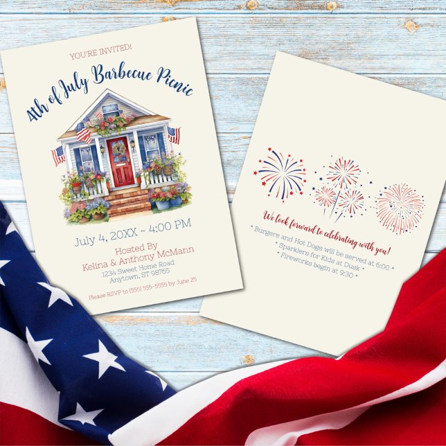 Festive 4:e juli Barbecue Picnic Inbjudningar (Festive 4th of July Barbecue Picnic invitation)