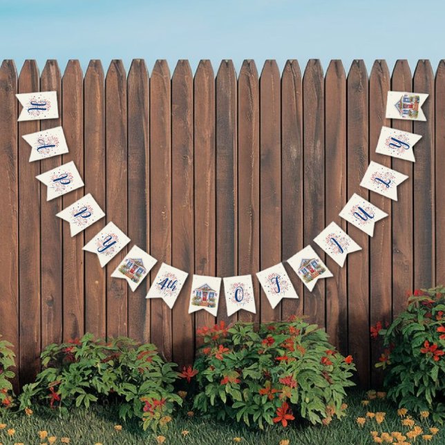 Festive 4:e juli Barbecue Picnic Vimplar (Festive 4th of July Picnic Party Bunting Banner)