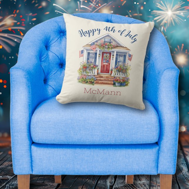 Festive 4:e juli-Personligen Patriotic Kudde (Festive 4th of July Personalized Patriotic Throw Pillow)