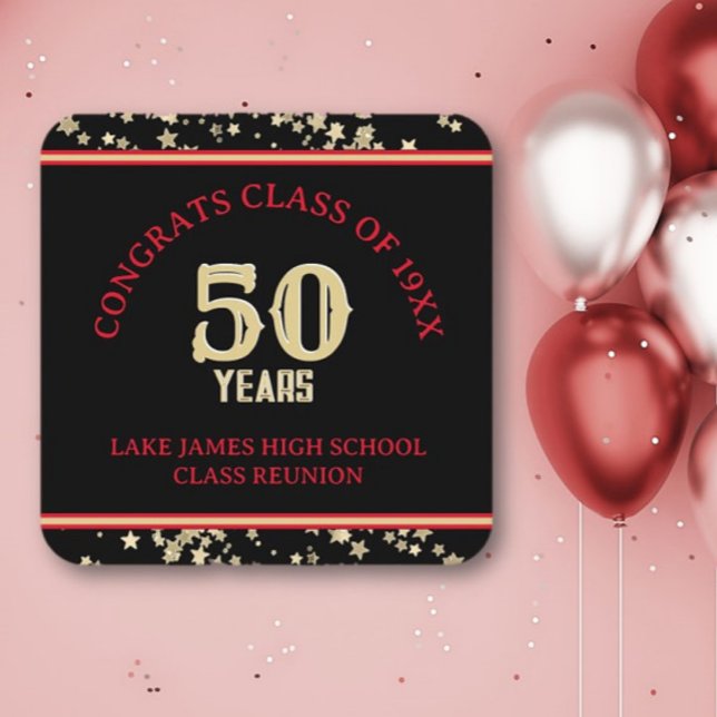 Festive 50:e klass Reunion party Underlägg Papper Kvadrat (Skapare uppladdad)