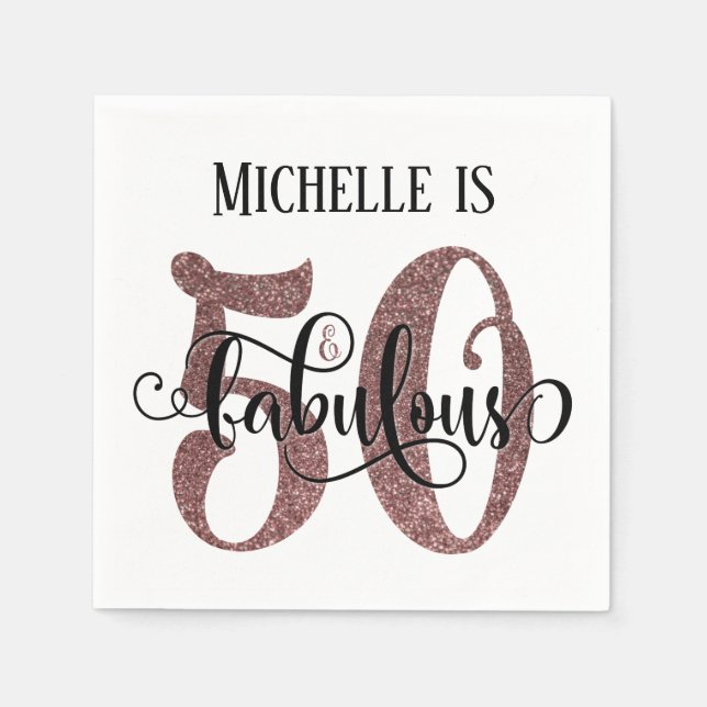 Festive 50 & Fabulous Ro Guld Glitter födelsedag Pappersservett (Framsidan)