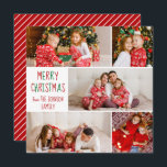 Festive 5 Family Photo Red Striped Merry Christmas Julkort<br><div class="desc">Clean,  modern family photo collage Merry Christmas cards with five of your favorite holiday photographs. Modern red and white striped back for a festive and cute card with your kids pictures. Red and green handwritten script decorates the front.</div>