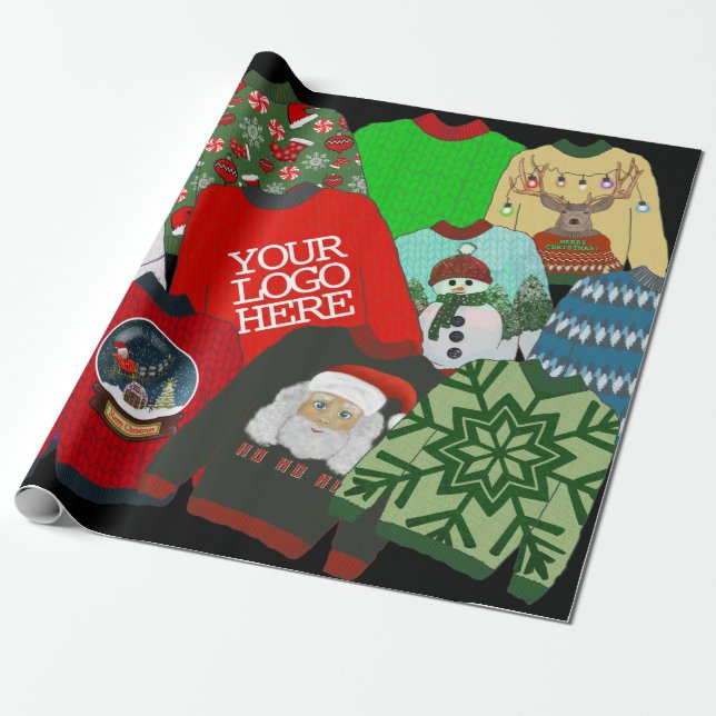 Festive Add Company Logotyp Ugly jul Sweater Presentpapper (Utrullad)