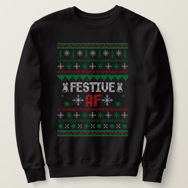FESTIVE AF christmas ful sweater Lång Ärmad Tröja (Design framsida)