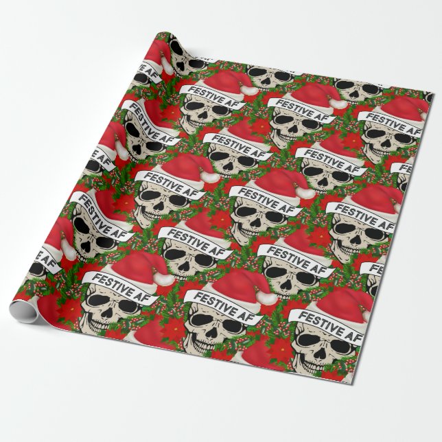 Festive AF Coola Skeleton in Santa Hat Presentpapper (Utrullad)