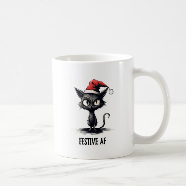 Festive AF Funny Cat-jul Kaffemugg (Höger)