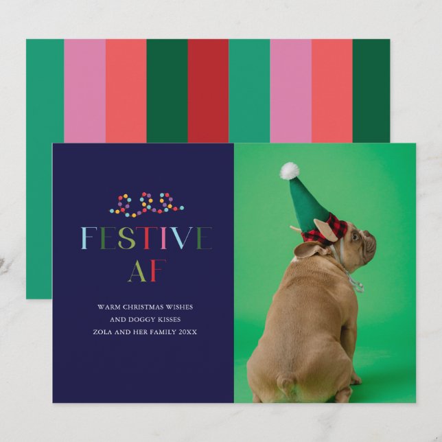 Festive AF Funny Pet Photo Helgdag Card Inbjudningar (Fram/baksida)