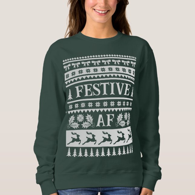 Festive AF Ugly Sweater jul Mönster T Shirt (Framsida)