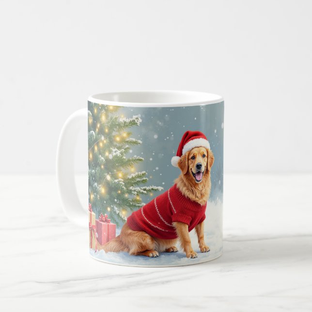 Festive Afghan Hound Christmas Santa Hat Funny Kaffemugg (Framsida vänster)