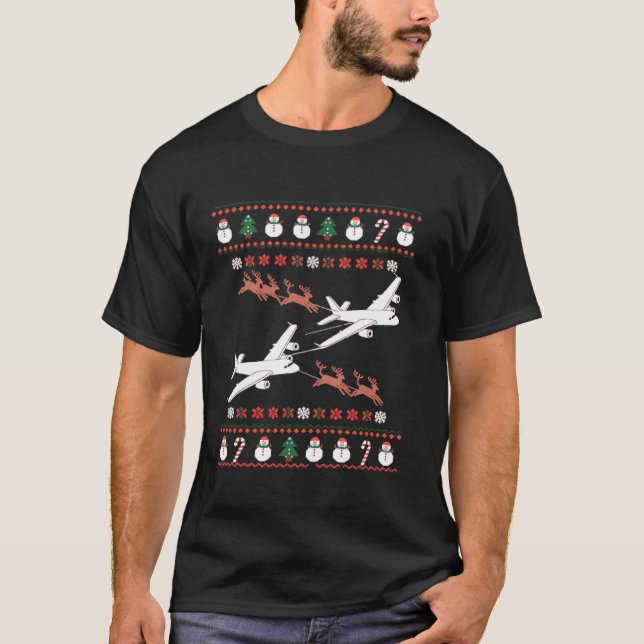 Festive Airplane Reindeer Ugly jul Sweater P T Shirt (Framsida)