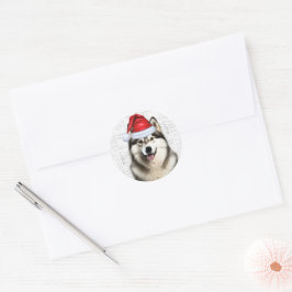 Festive Alaska Malamute Woof Ord Art jul Runt Klistermärke