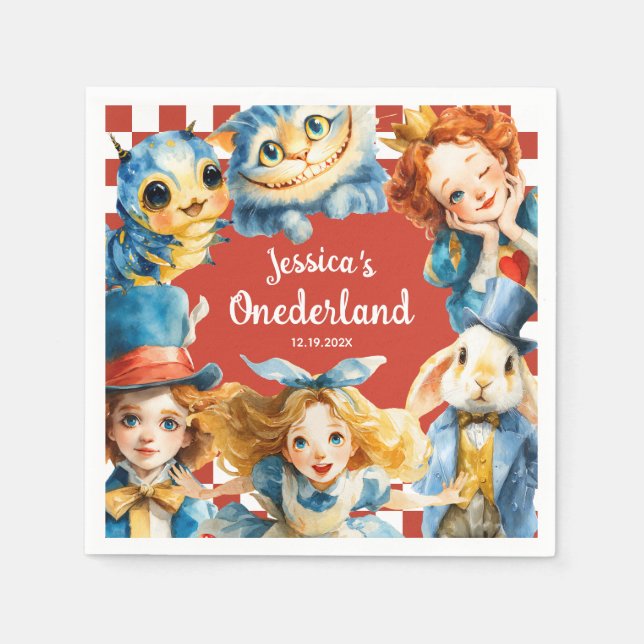 Festive Alice i ONEDERLAND 1-års födelsedagste-fes Pappersservett (Framsidan)