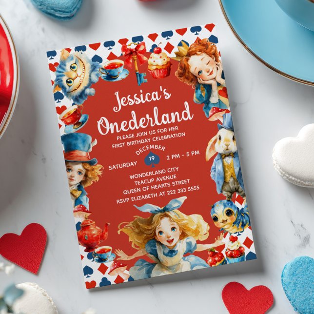 Festive Alice in ONEDERLAND 1st Birthday Tea Party Inbjudningar (Skapare uppladdad)