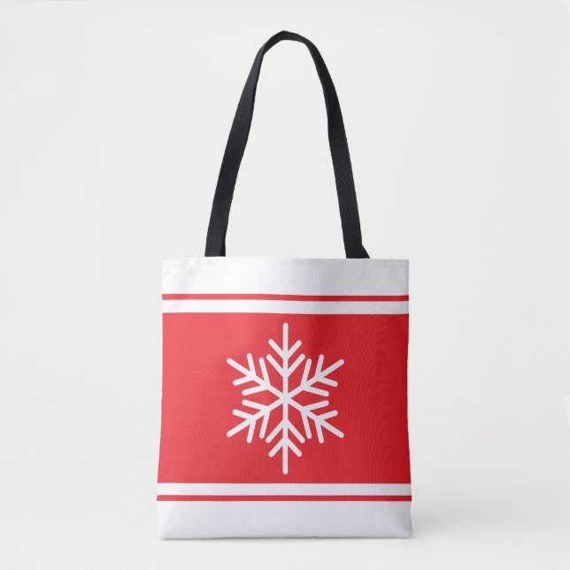 Festive Alpine Snowflake Bright Red White Rand Tygkasse (Framsida)