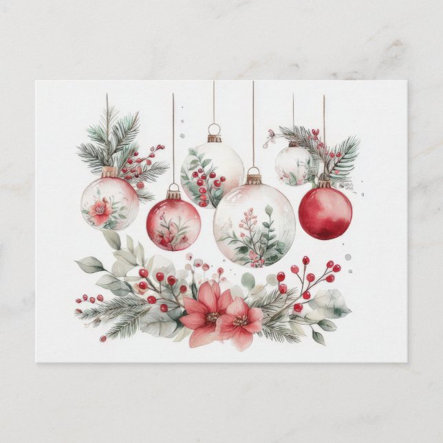 Festive and Elegant Christmas Bauble Card Vykort (Framsida)