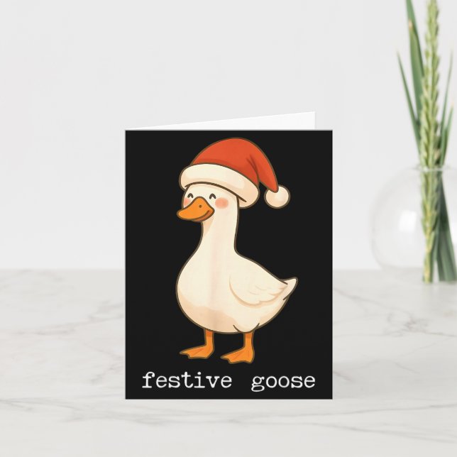 Festive And Mpy Goose Santa Hat Xmas Light Matchin Kort (Framsida)