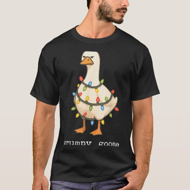 Festive And Mpy Goose Santa Hat Xmas Light Matchin T Shirt (Framsida)