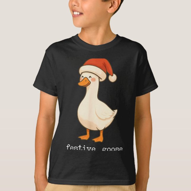 Festive And Mpy Goose Santa Hat Xmas Light Matchin T Shirt (Framsida)