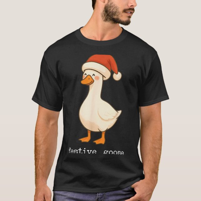 Festive And Mpy Goose Santa Hat Xmas Light Matchin T Shirt (Framsida)