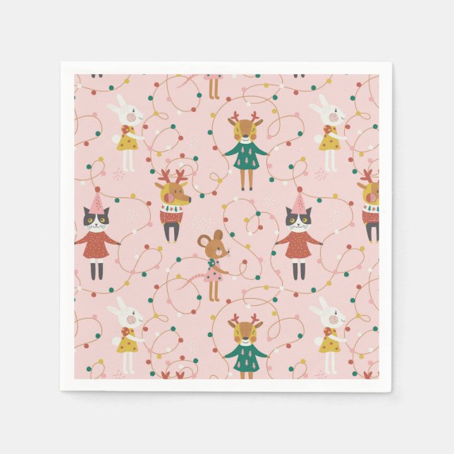 Festive Animal Friends jul Mönster Pappersservett (Framsidan)