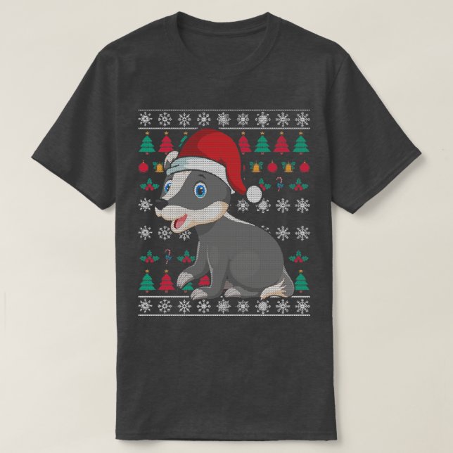 Festive Animal Honey badger Julafton Ugly jul T Shirt (Design framsida)