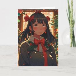 Festive Anime Girl på julnatten Kort