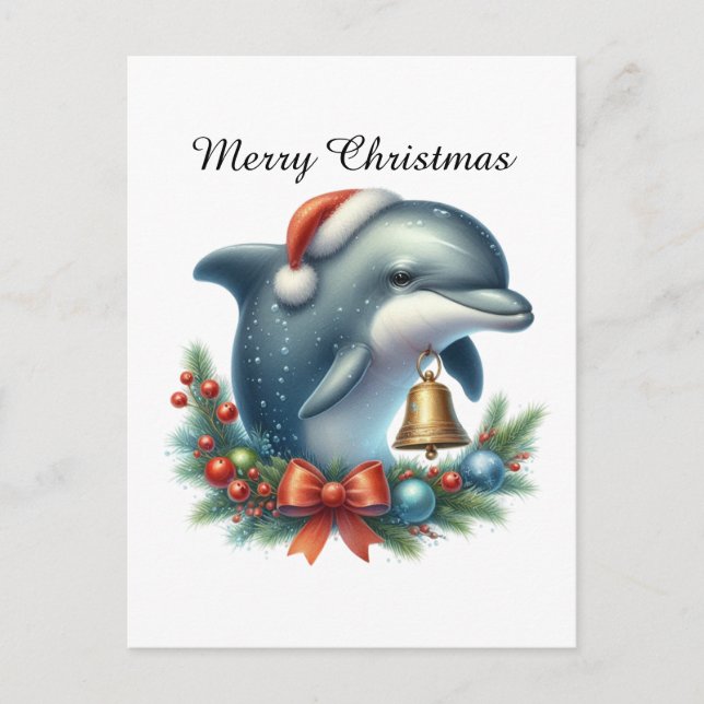 Festive anpassade delphin God jul Helg Vykort (Framsida)