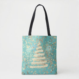 Festive Aqua Guld Sparkly Julgran Tygkasse