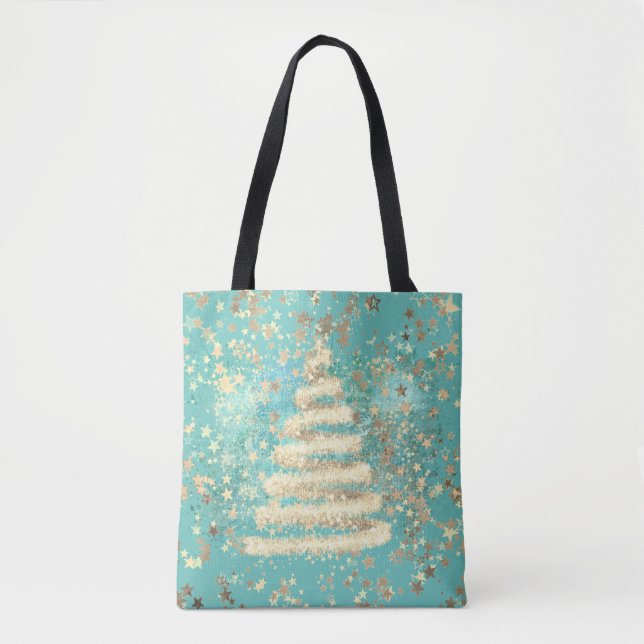 Festive Aqua Guld Sparkly Julgran Tygkasse (Framsida)