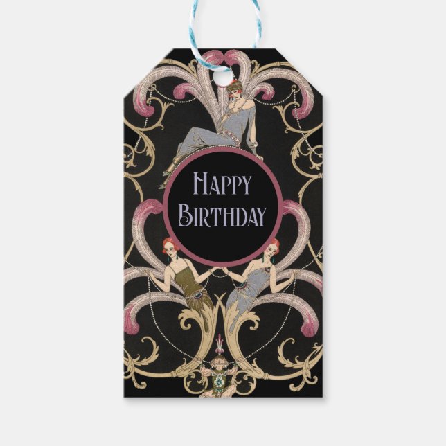 Festive Art Deco Birthday Presentetikett (Framsidan)