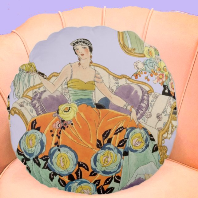 Festive Art Deco Dam Round Pillow Rund Kudde (Skapare uppladdad)