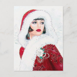 Festive Art deco retro vintage jul dam Helg Vykort