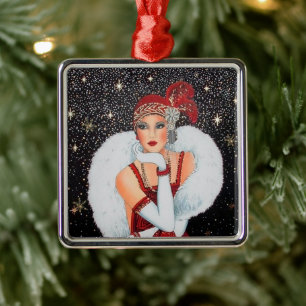 Festive Art deco retro vintage jul dam Julgransprydnad Metall