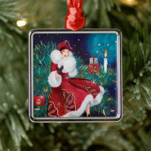 Festive Art deco retro vintage jul dam Julgransprydnad Metall