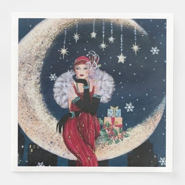Festive Art deco retro vintage jul dam Pappersservett (Framsida)