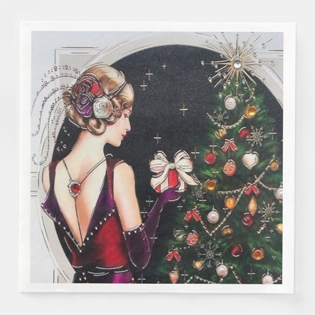 Festive Art deco retro vintage jul dam Pappersservett (Framsida)