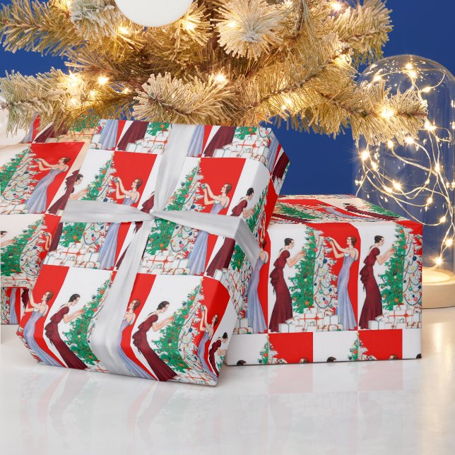 Festive Art deco retro vintage jul dam Presentpapper (Helgdagar)