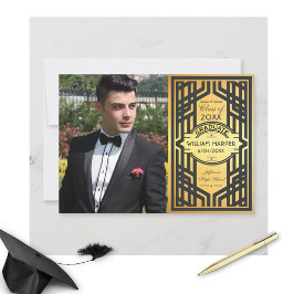 Festive Art Deco Studenten Photo Guld klass 20XX Inbjudningar