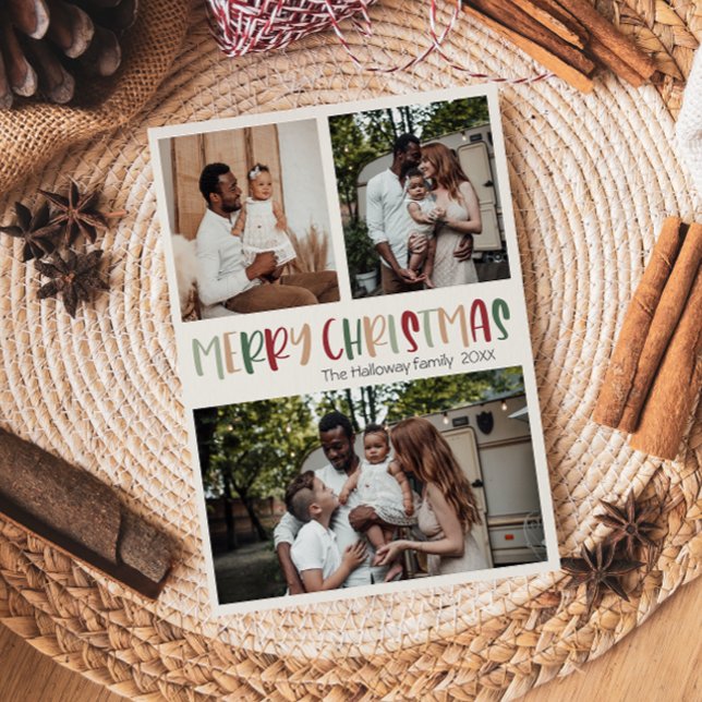 Festive Avslappnad Colorful jul fet Three Photo Julkort (Skapare uppladdad)
