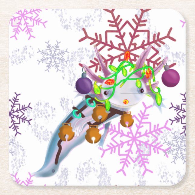 Festive Axlotl Underlägg Papper Kvadrat (Framsidan)