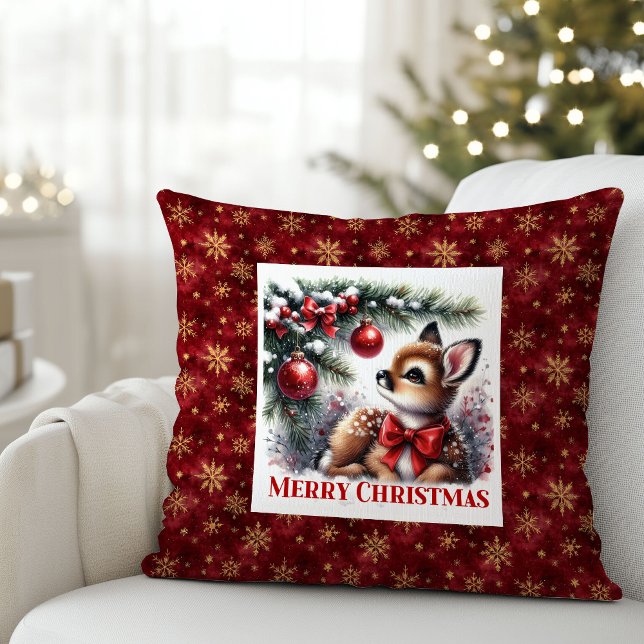 Festive Baby Fawn Snowy Forest Kids Gift Christmas Kudde (Festive Baby Fawn Snowy Forest Kids Gift Christmas Pillow

)