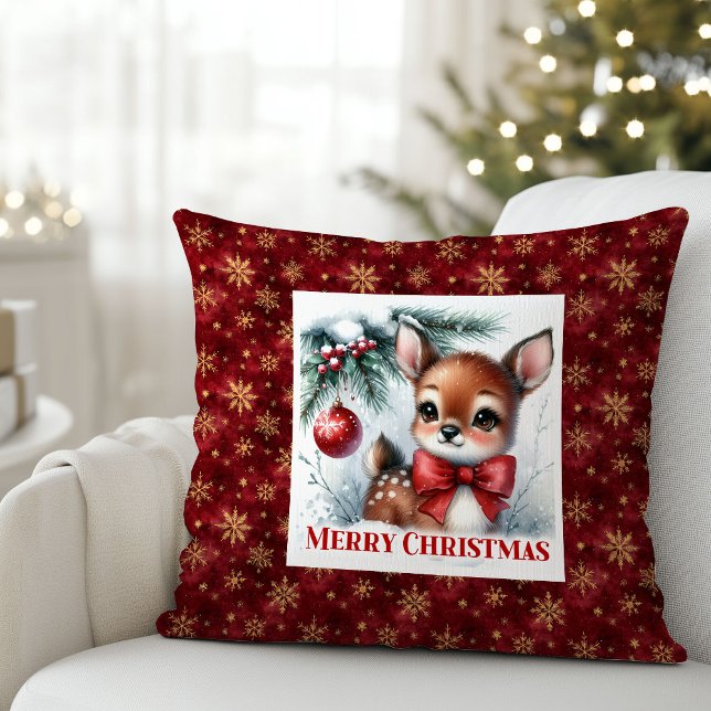 Festive Baby Fawn Winter Scene Kids Room Decor   Kudde (Festive Baby Fawn Winter Scene Kids Room Decor Christmas Pillow

)