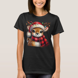 Festive Baby Hjort med Ljus och jultomten T Shirt