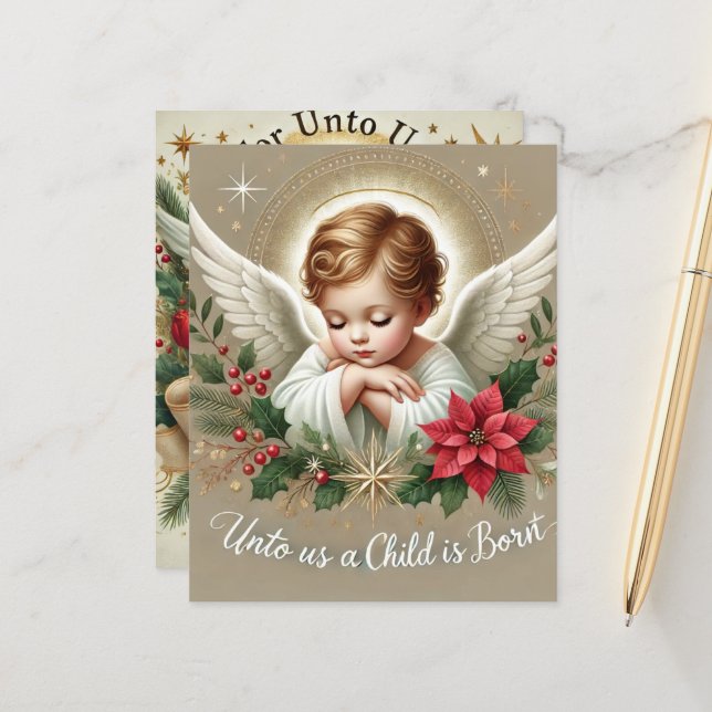 Festive Baby Jesus Bible Verse Scrapbook Papper (Fram/Back In Situ)